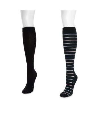 Women's 2 Pair Pack Nylon Compression Knee High Socks, One Wide