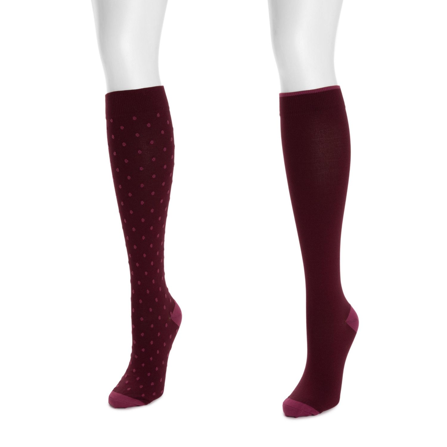 Women's 2 Pair Pack Nylon Compression Knee High Socks, One Size