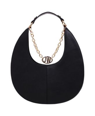 Smooth & Suede PU Shoulder Bag with Chain Logo Detail