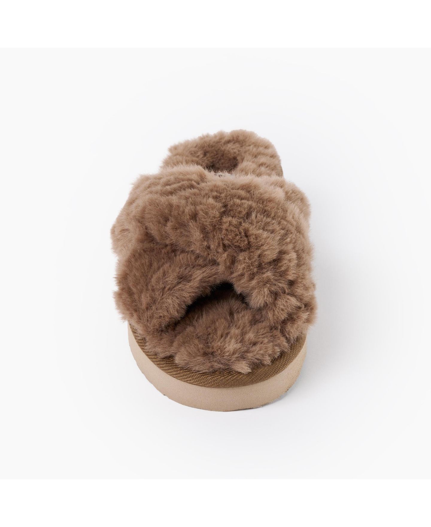Женские тапочки Minnetonka Teddy Crossband Faux Fur Slippers, цвет: Шоколадный — фото 4