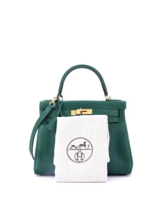 Kelly 28 Handbag Green Clemence with Gold Hardware