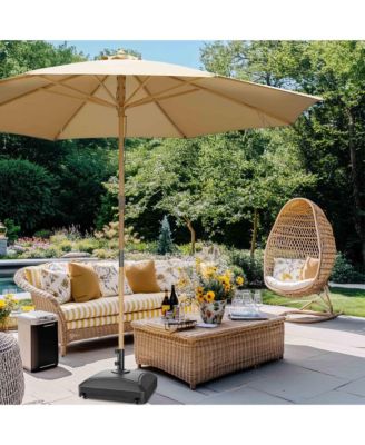 13ft XL Heavy Duty Solid Wood Outdoor Patio Umbrella with Base Parasol Wheels Stand for Bistro Market Table Garden Deck Yard Poolside Tan