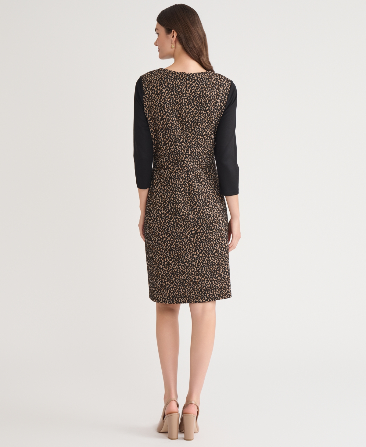 Kasper Contrast Detail Leopard Print Dress In Brown