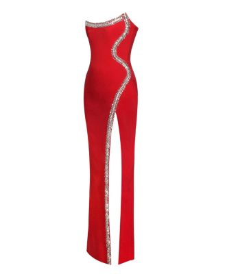 Women's Xoana Red Crystal Embellished High Slit Gown