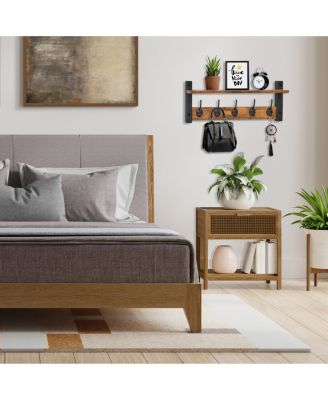 24 Inch Floating Wall Shelf with 5 Heavy Duty Hooks – for Entryway, Bathroom, Bedroom, Kitchen, or Mudroom