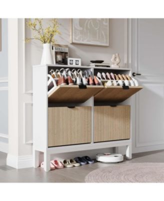 Shoe Storage Cabinet with 4 Flip Drawers, Wooden Shoe Organizer with Legs, Freestanding Hidden Shoe Rack for Entrance, Foyer, Hallway