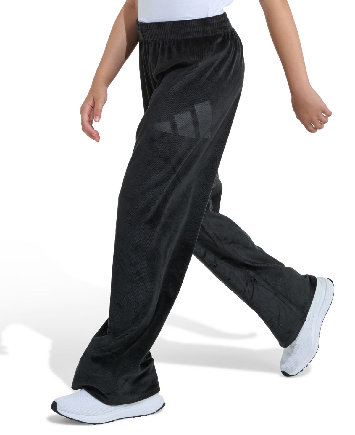 Adidas Originals Big Girls S-xl Elastic Waistband Wide Leg Velour Pants In Black