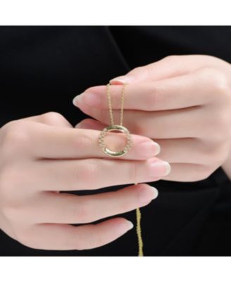 14K Gold Plated with Clear Cubic Zirconia Round Pendant Necklace