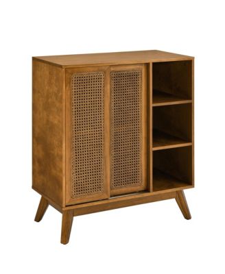 CASAINC 1Pc Mid Century MDF Solid Wood Legs Rattan Doors Adjustable Shelf Cable Hole Sideboard