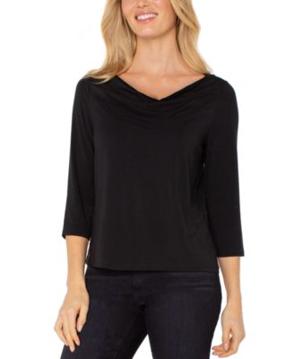 Liverpool Los Angeles - Women's 3/4-Sleeve Draped Neck Knit Top