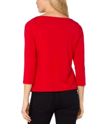 Women's 3/4-Sleeve Draped Neck Knit Top