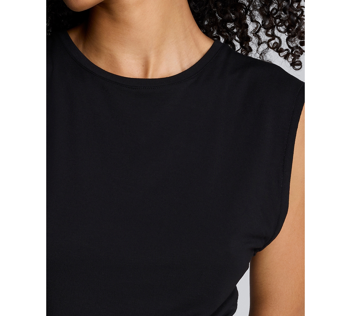 Kenneth Cole Sleeveless Side Rouched Knit Top In Black