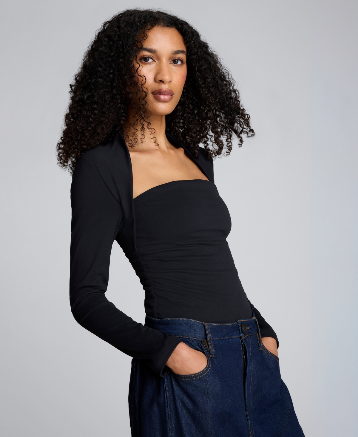 Kenneth Cole Long Sleeve Square Neck Knit Top In Black