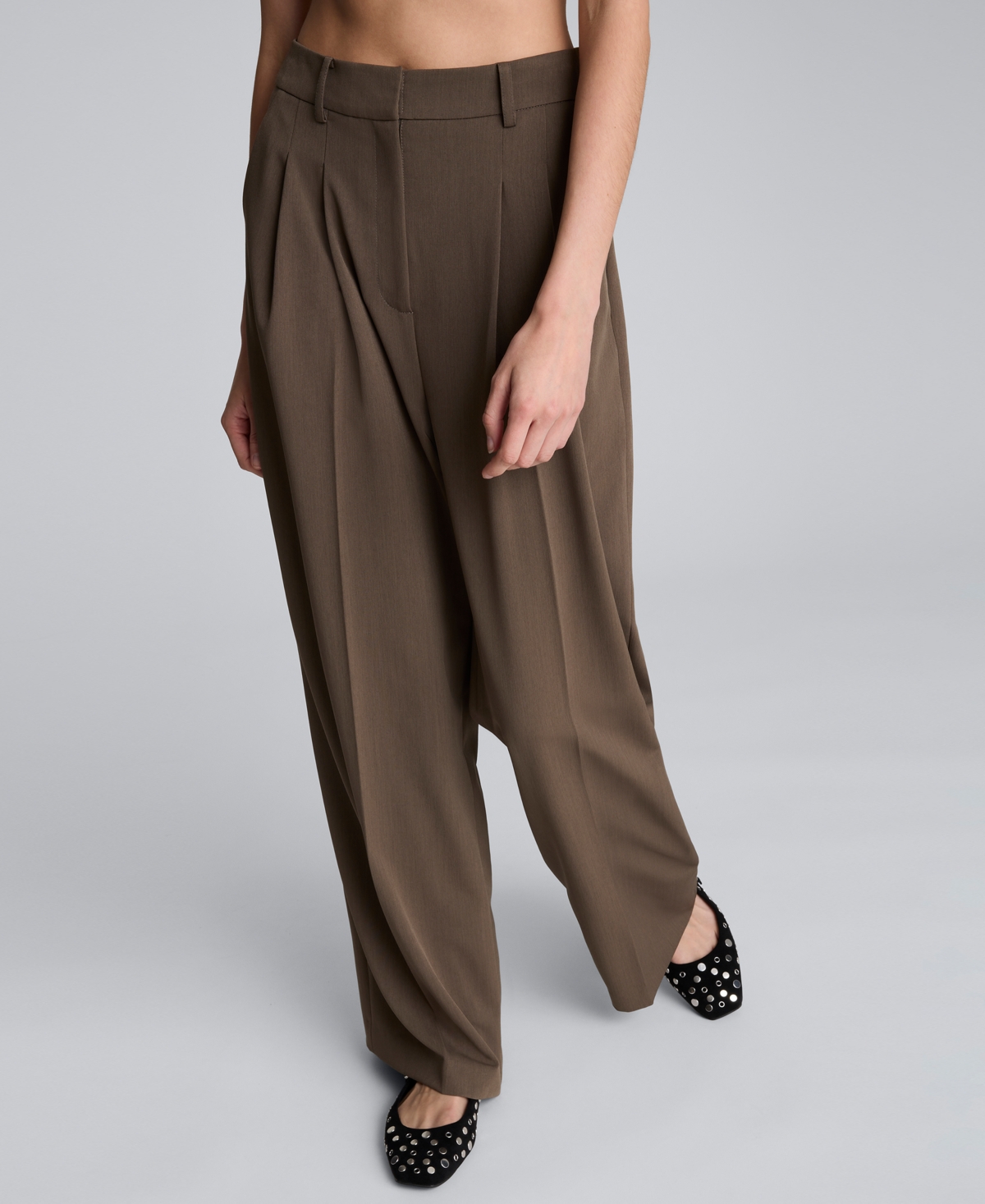 Kenneth Cole Double Pleat High Waist Wide Leg Pants In Brown