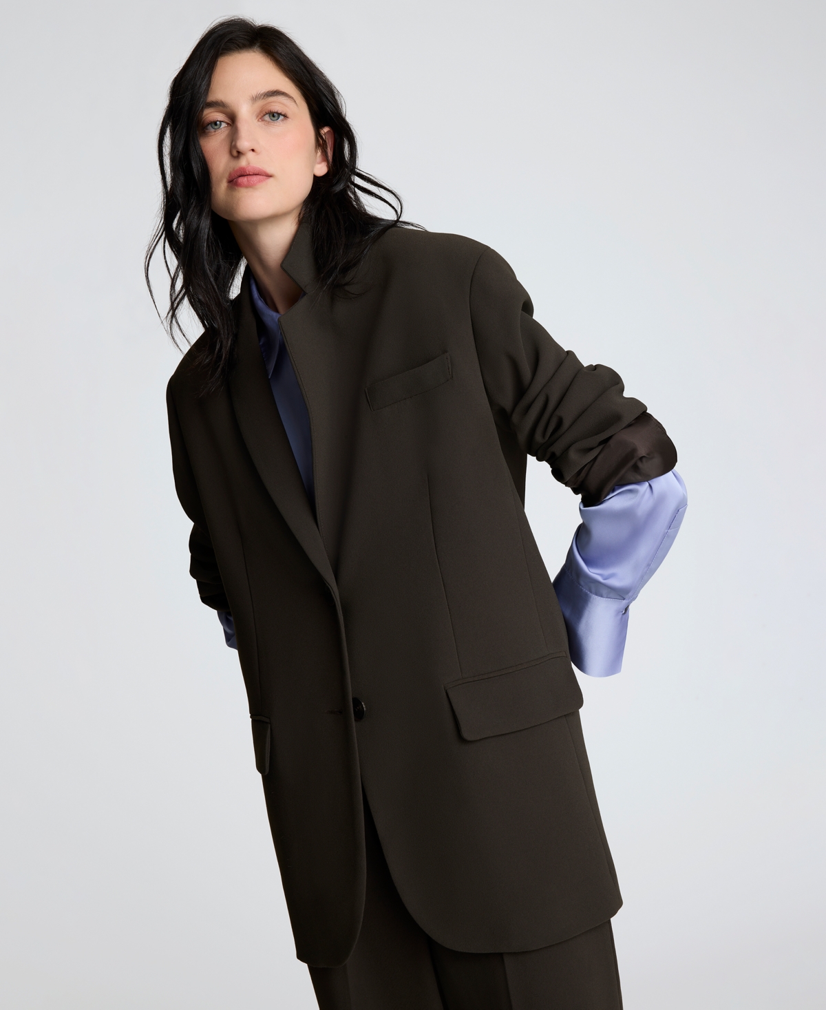 Kenneth Cole Luxe Twill Two Button Boyfriend Jacket In Black