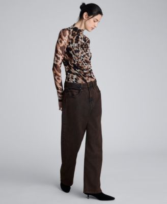 Women's Mesh Front Ruched Long Sleeve Top