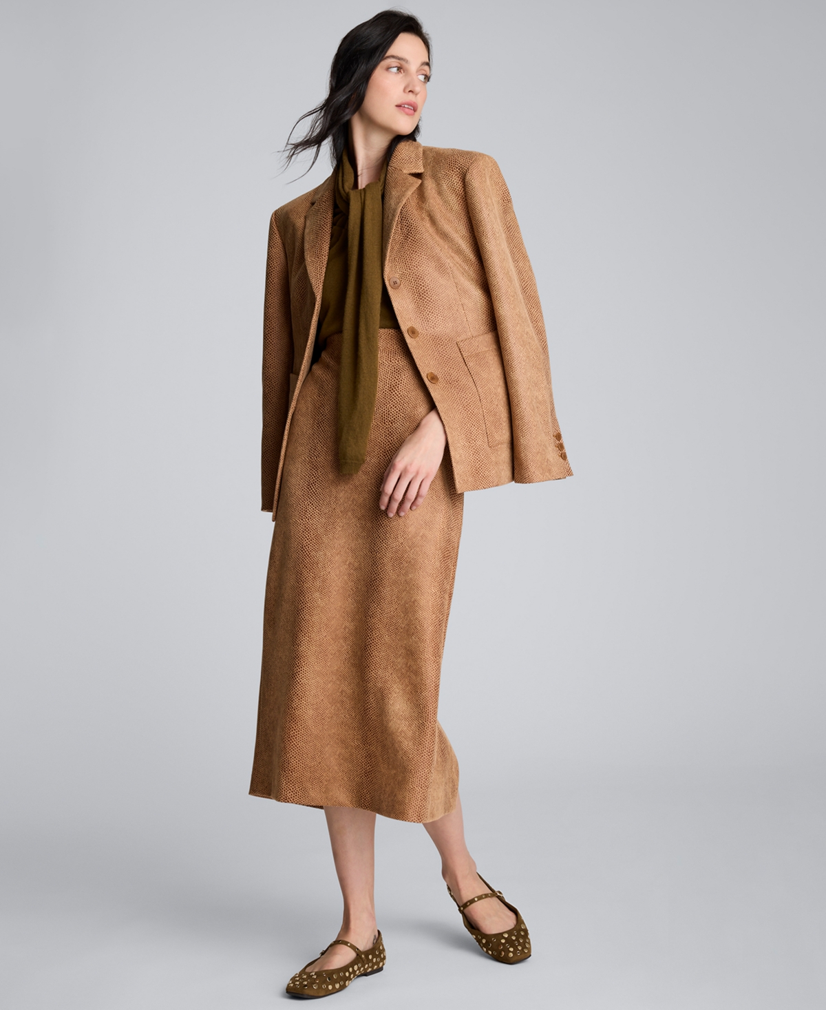 Kenneth Cole Snake Embossed Three Button Contoured Jacket In Brown