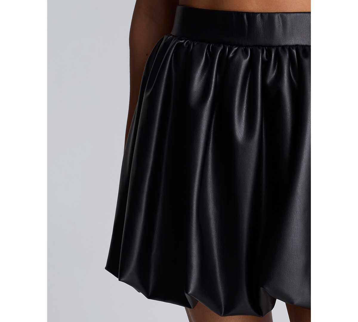 Kenneth Cole Faux Leather Pull On Bubble Mini Skirt In Black