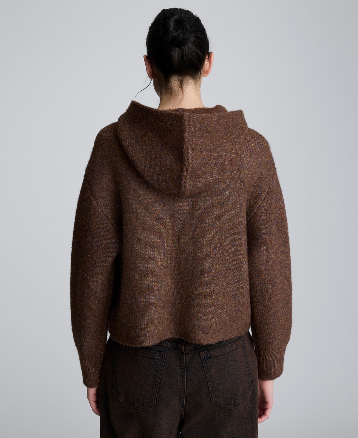 Kenneth Cole Women's Oversized Cropped Hoodie Bomber Jacket In Brown
