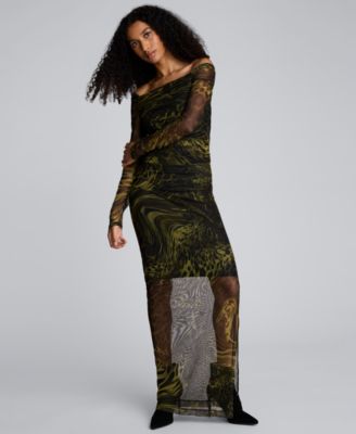 Women's Long Sleeve Ruched Printed Sheath Dress