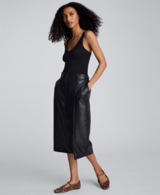 Women’s Faux Leather High Rise Pintuck Culotte