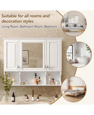 Wall-Mount Medicine Cabinet with Mirror and Open Storage for Bathroom