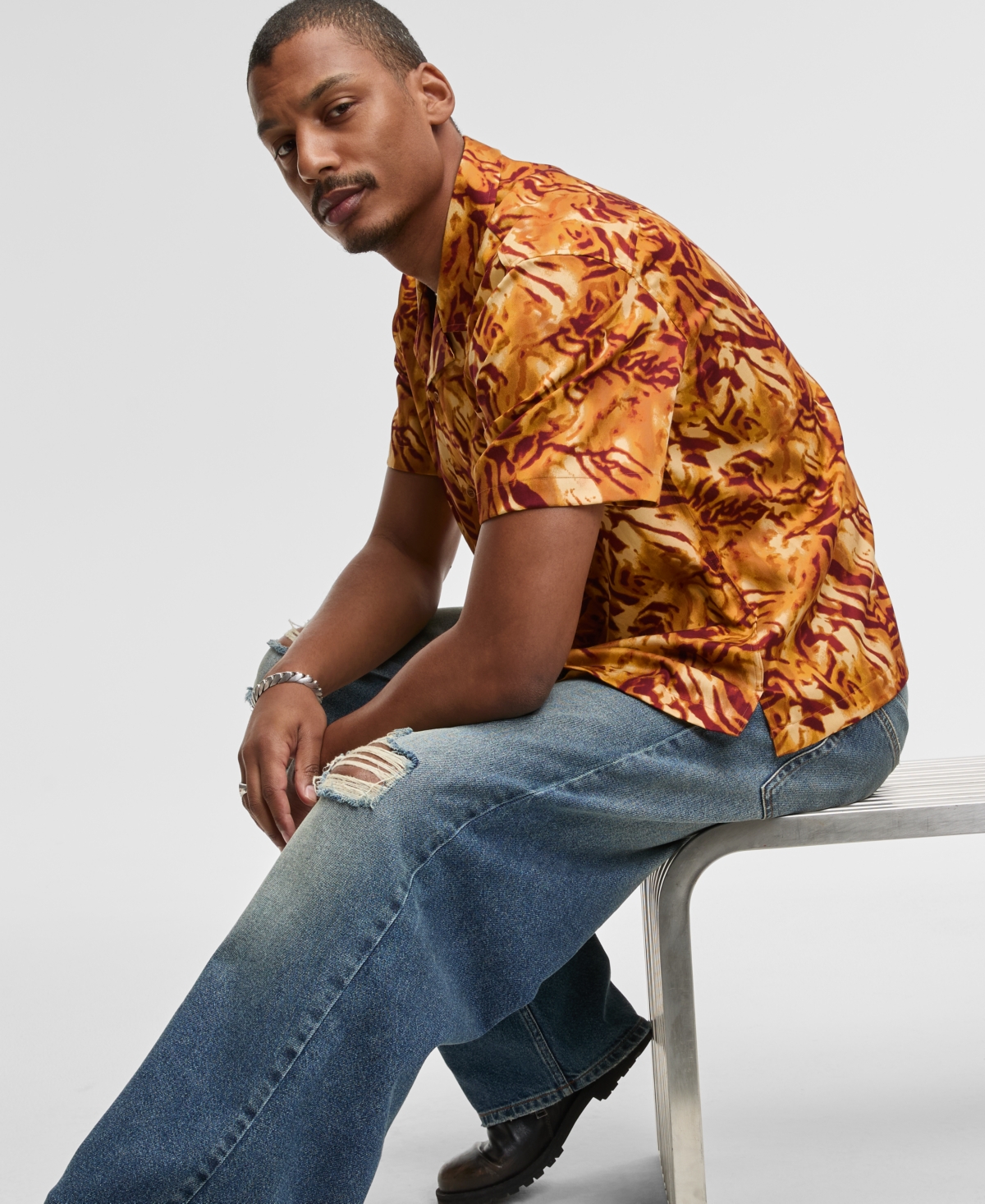 Mode of One Men's Relaxed-Fit Zebra Camp Shirt, Macy's Exclusive
