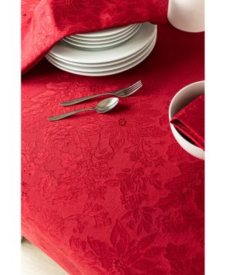 Red Poinsettia Foliage 60" x 102" Raised Jacquard Tablecloth