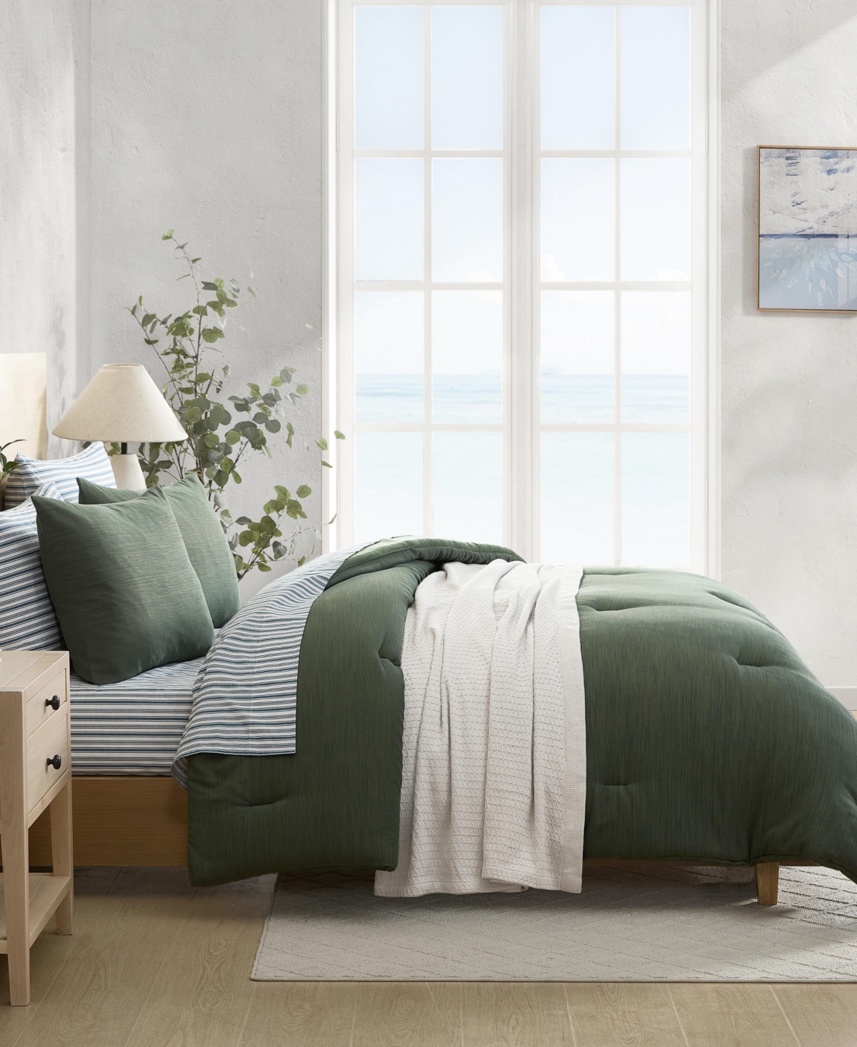 Nautica Herringbone Jacquard Chenille Solid 3-pc. Comforter Set, Full/queen In Green
