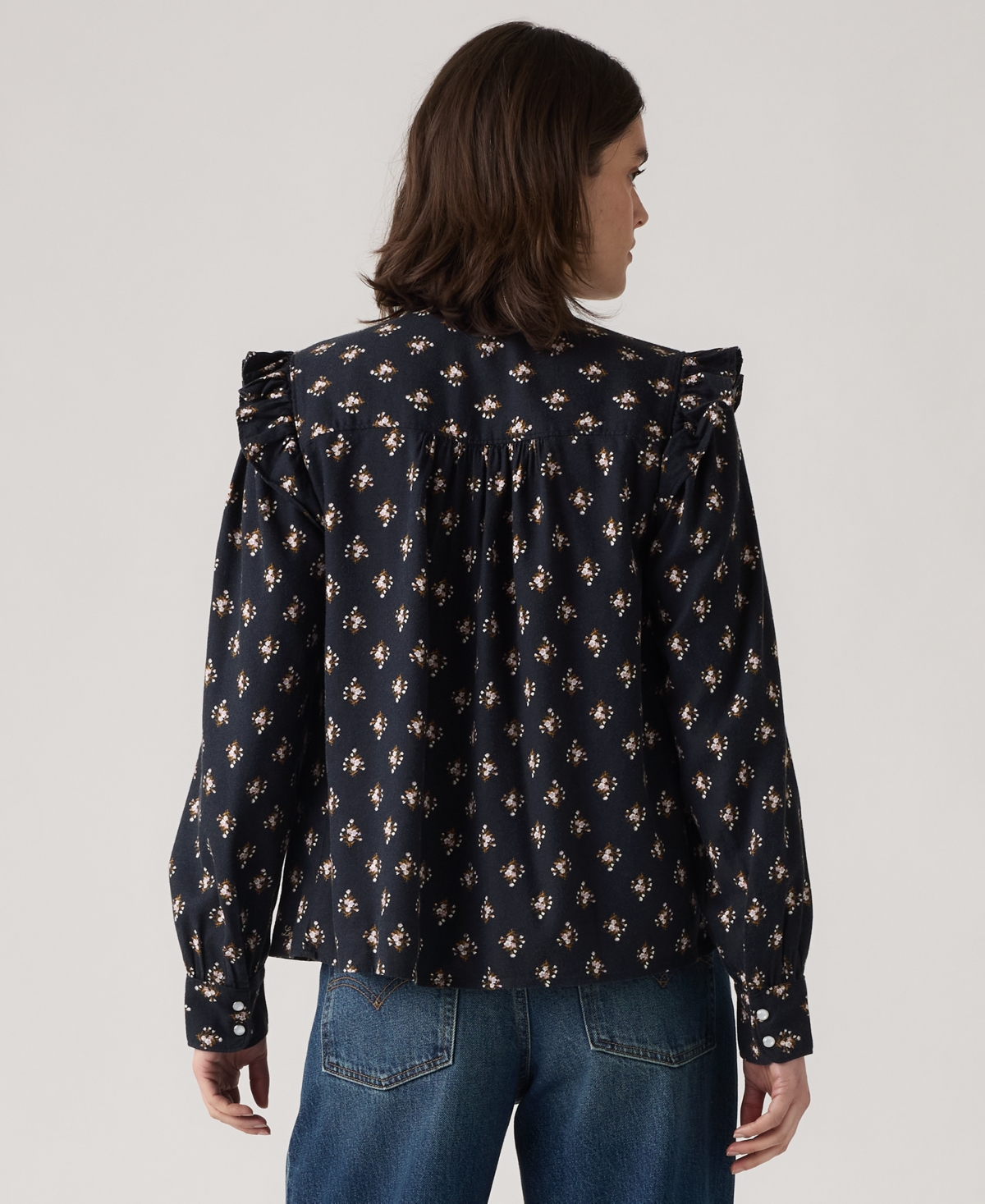 Levi's Women's Gianna Long Sleeve Ruffle Trim Blouse In Black