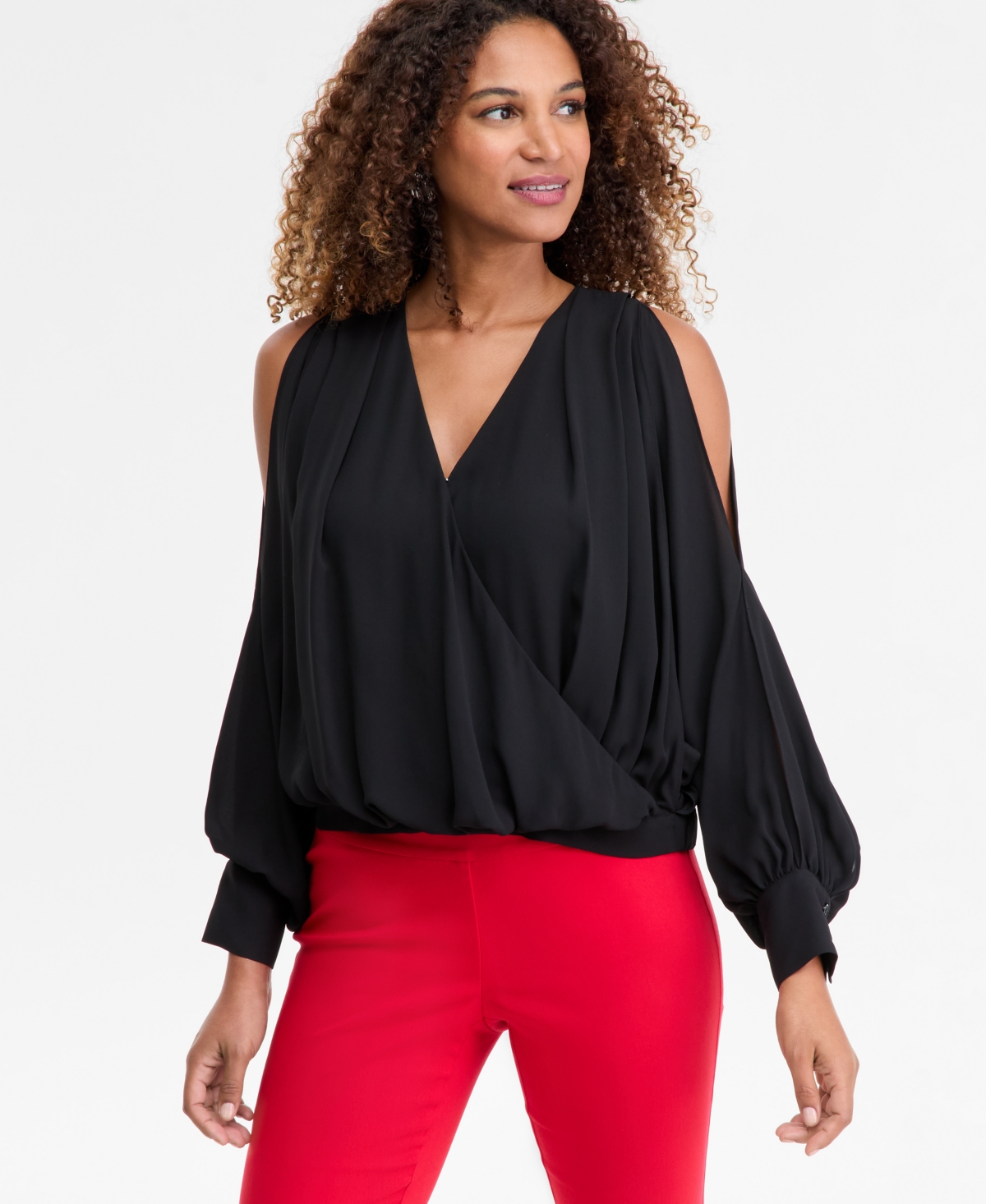 I.n.c. International Concepts Women's Printed Arm-Slit Surplice Blouse, Macy's Exclusive
