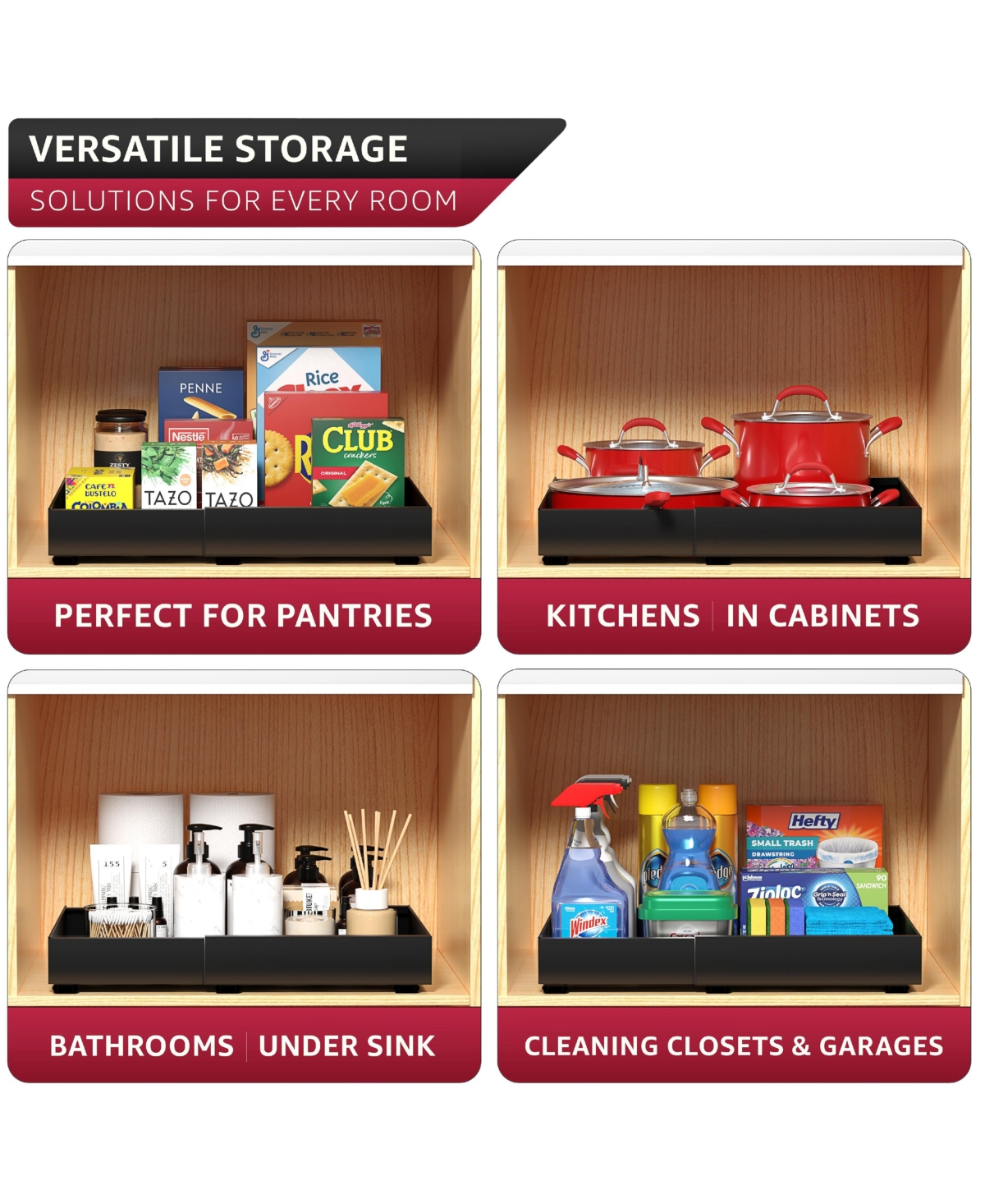 Sorbus 2 Pack Pull-Out Sliding Storage Rack for Kitchen & Bathroom