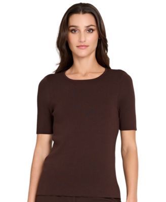 Petite Fine-Rib Crew Neck Sweater T-Shirt