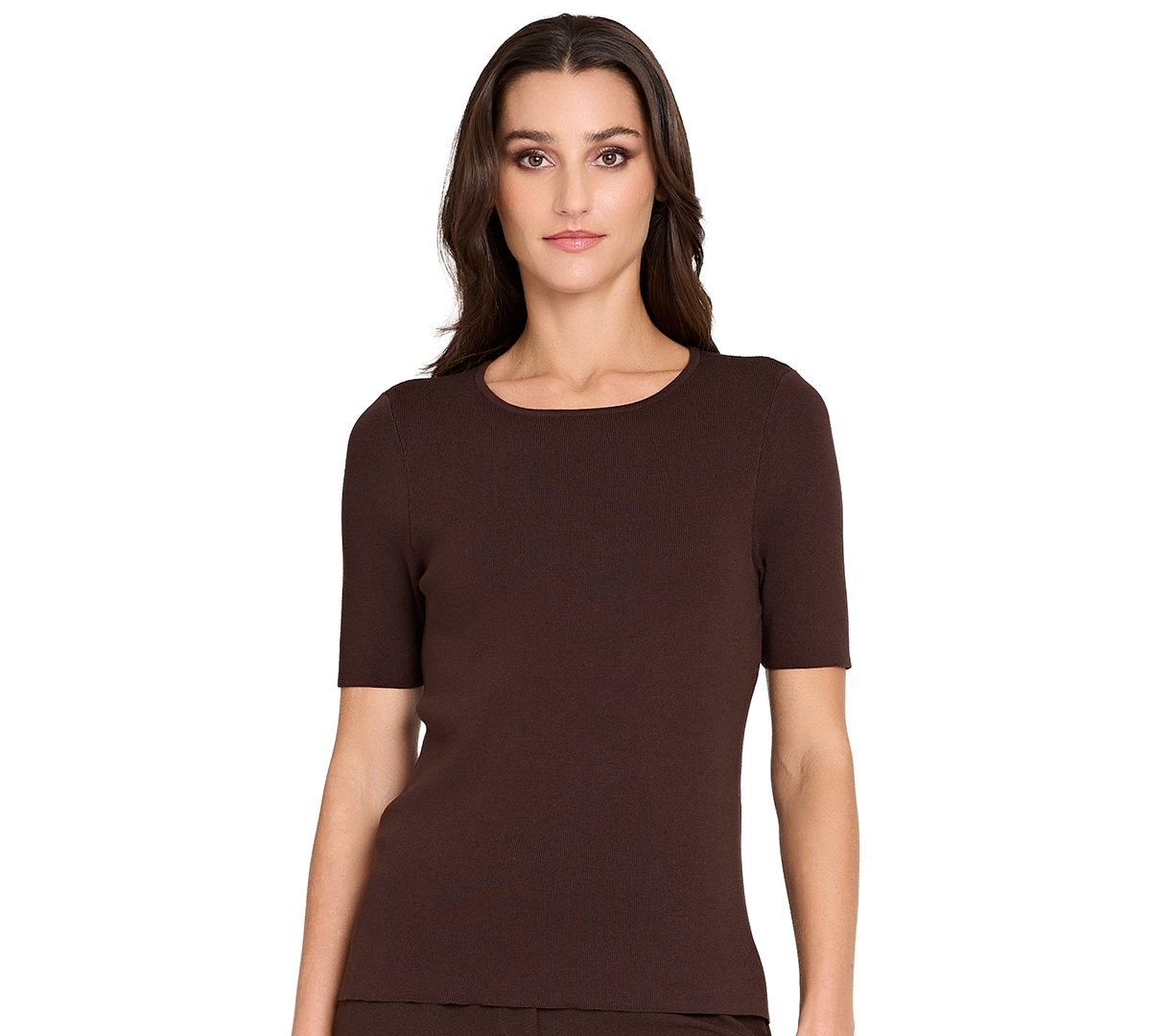 Tahari Asl Women's Petite Fine-rib Crewneck Sweater T-shirt In Brown