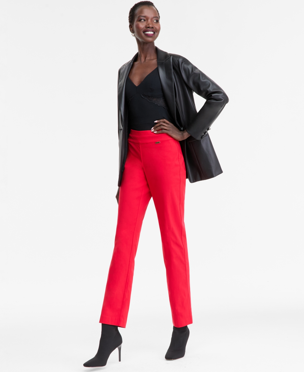 Inc International Concepts Women's Tummy-control Pull-on Straight-leg Pants, Created For Macy's In Black