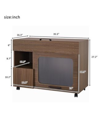 35.5 in. Wooden Multi-use Cat litter box house with Storage Made flip-up door in Walnut