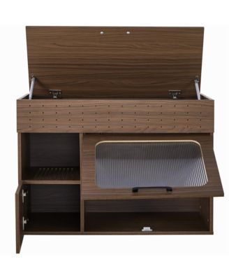 35.5 in. Wooden Multi-use Cat litter box house with Storage Made flip-up door in Walnut
