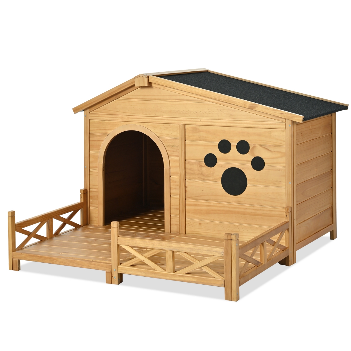 Aostirmotor Outdoor Dog House with Porch and Roof Medium Natural