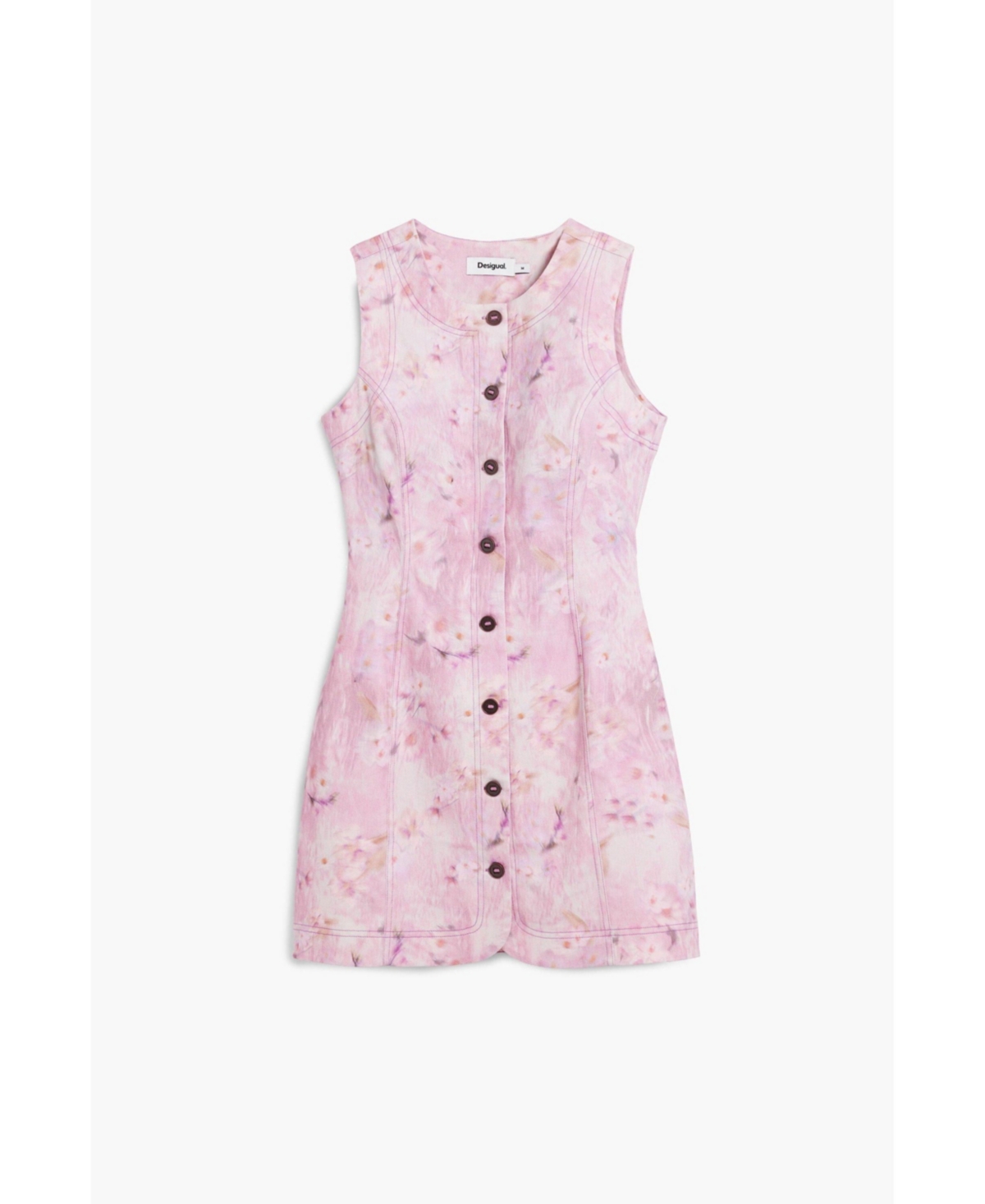 Desigual Floral Sleeveless Button Front Sheath Dress In Pink