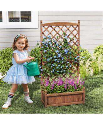 2PCS 60'' Tall Raised Garden Bed w/ Diamond Lattice Trellis Drainage Holes Outdoor