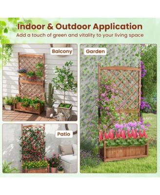 2PCS 60'' Tall Raised Garden Bed w/ Diamond Lattice Trellis Drainage Holes Outdoor