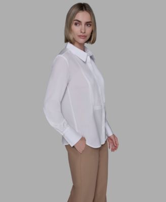 Women's Pleated Panel Button Front Top