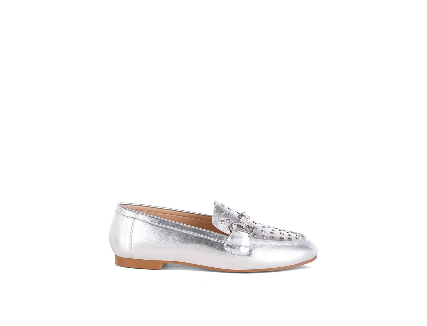 Женские туфли Rag & Co Estafa Horsebit and Studs Metallic Pleather, цвет: Серебряный — фото 4