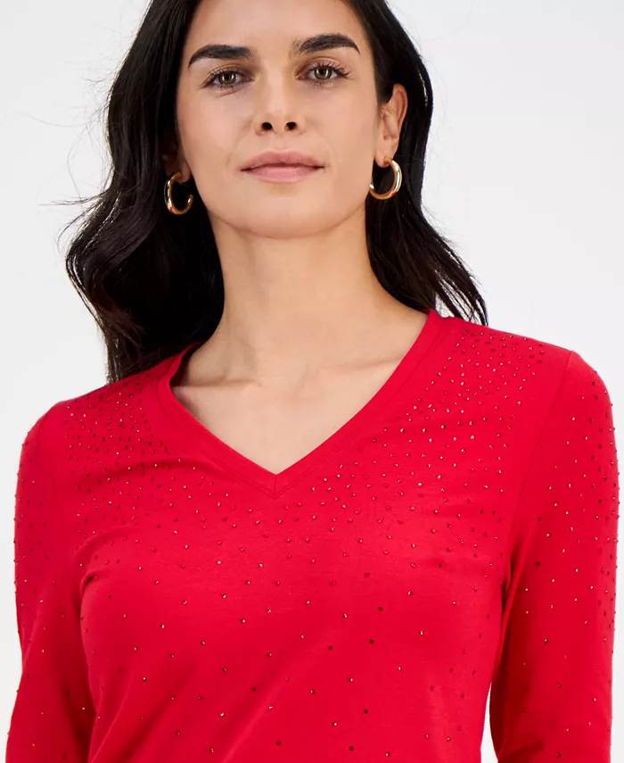 Petite Embellished V-Neck T-Shirt - thumbnail 2