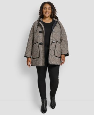 Plus Size Hooded Toggle-Front Quilted Coat