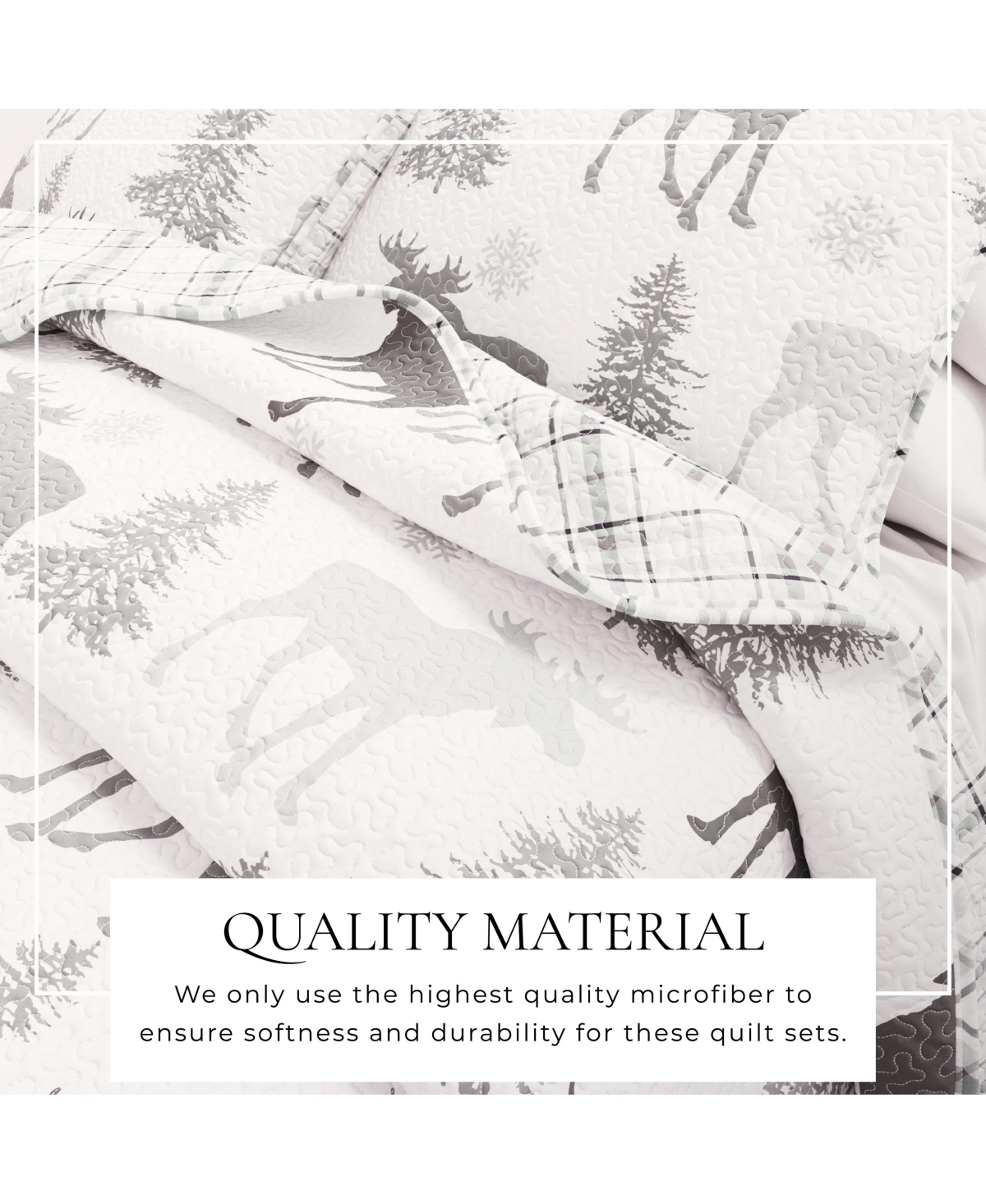 Linery & Co. Moose & Evergreens Microfiber Quilt Set With Shams - Moose