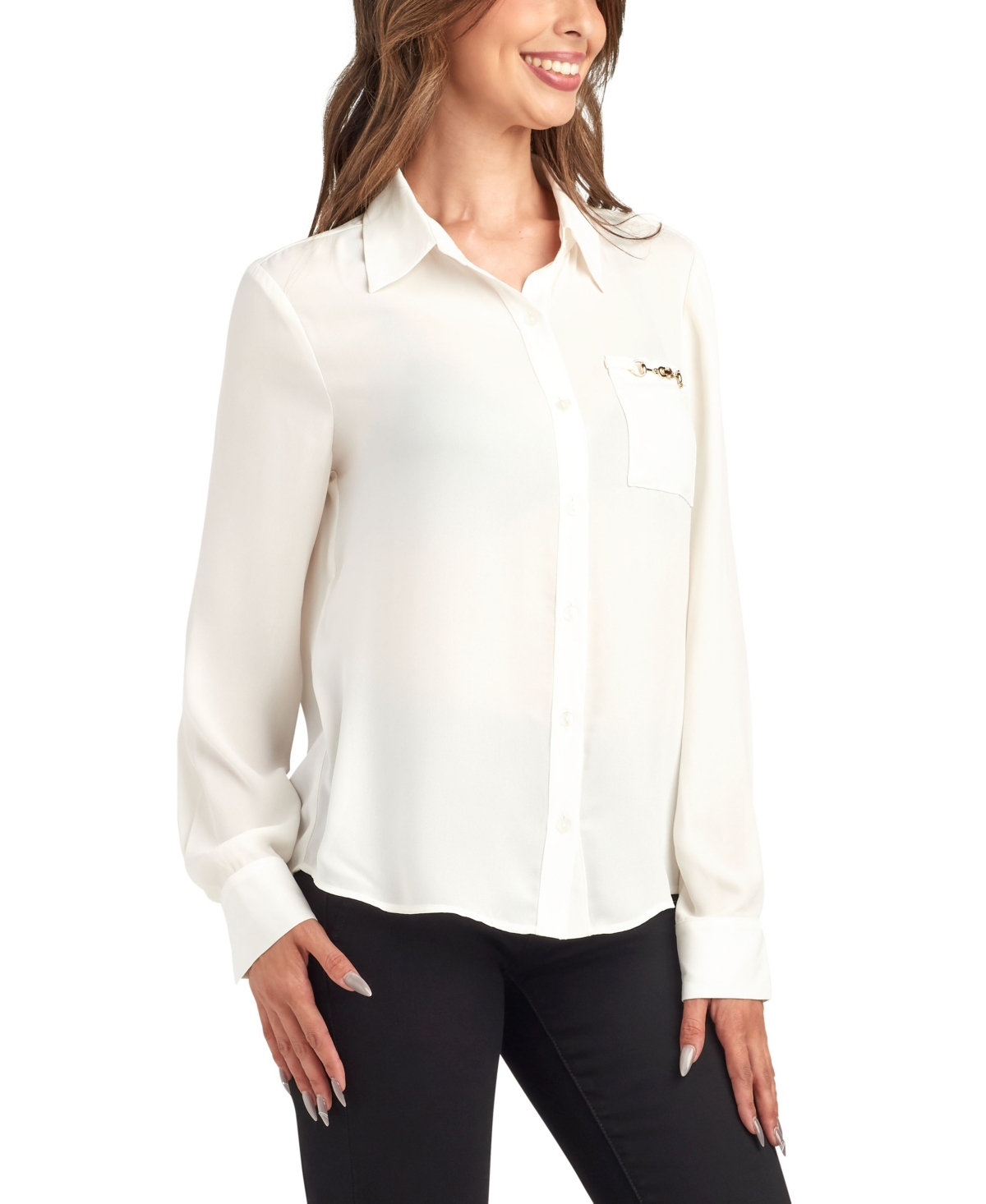 Bcx Juniors' Solid Dobby Long Sleeve Shirt In White