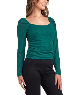 Juniors' Lace Puff Sleeve Top