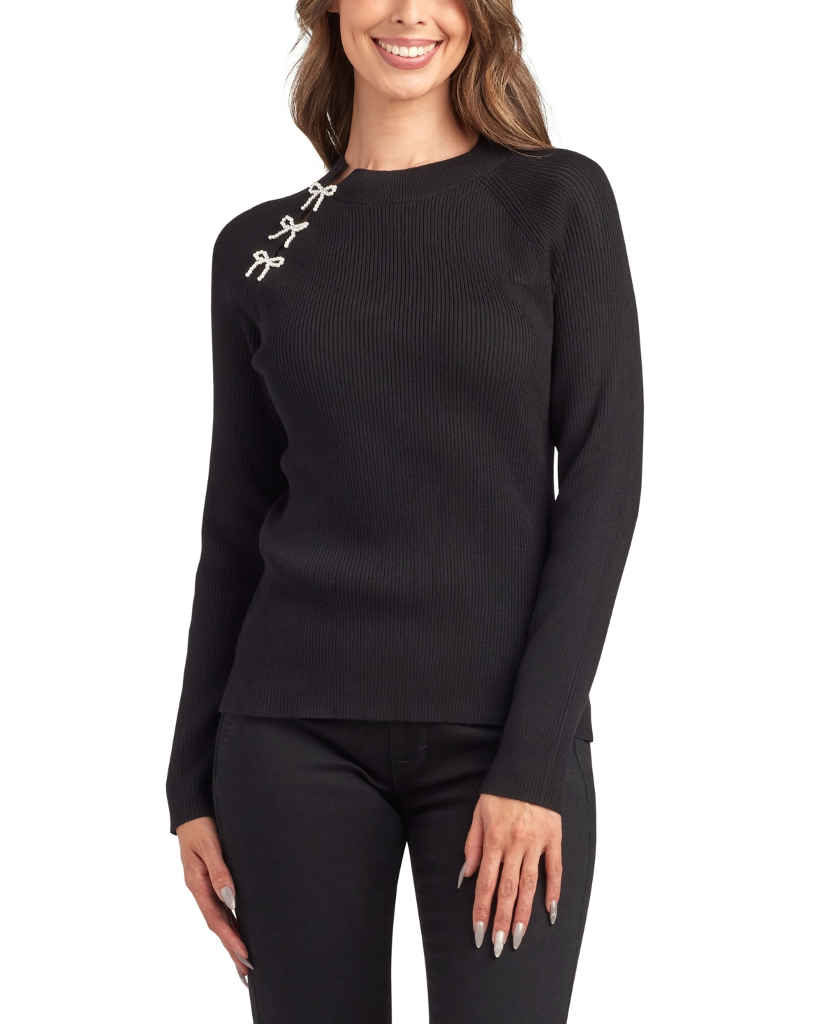 Bcx Juniors' Crewneck Pull On Sweater In Black