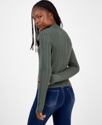 Juniors' Variegated Rib-Knit Half-Zip Sweater 
